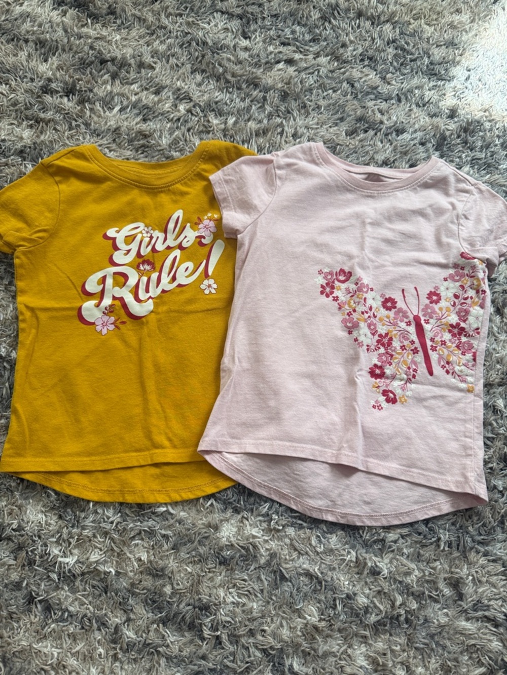 Girls' Short-Sleeve Tee Set - Pink Butterfly & Mustard 'Girls Rule'